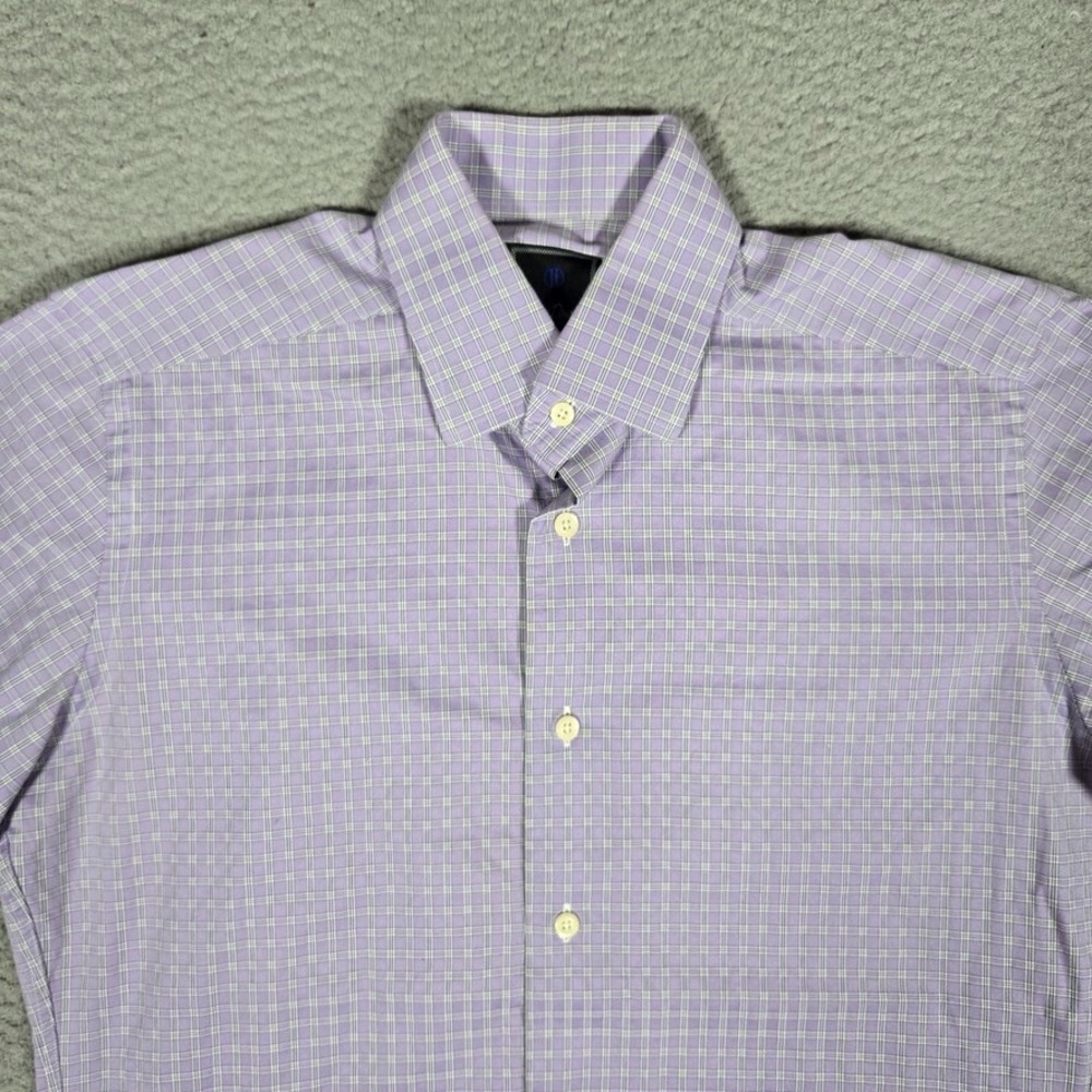 David Donahue Shirt Mens 15 34/35‎ Purple Plaid Casual Preppy Dress Long Sleeve